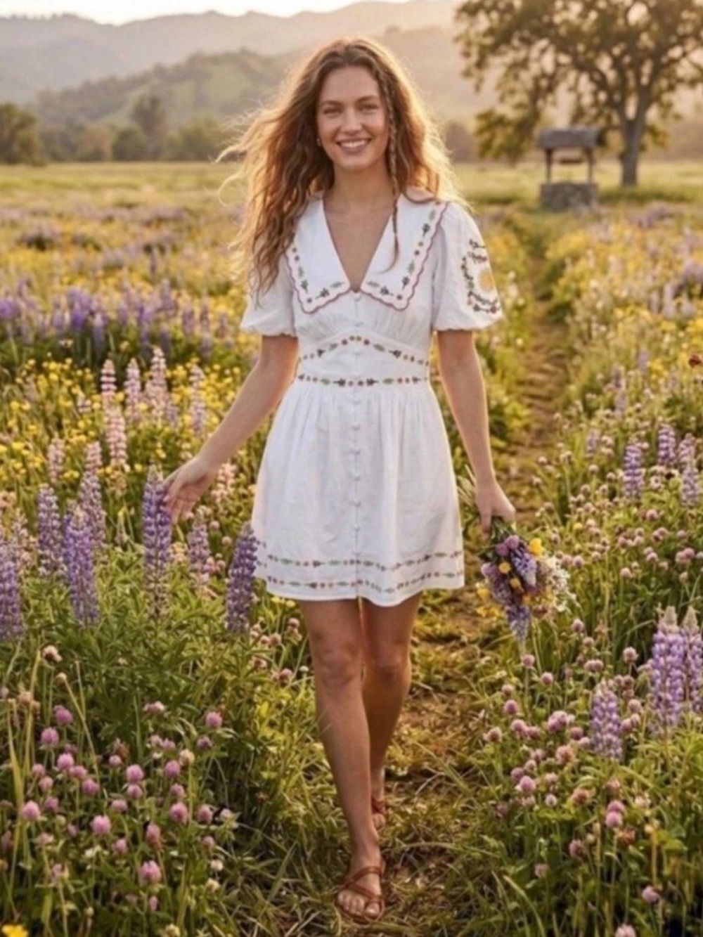 NWT Caroline Constas White Floral Embroidered Puff-Sleeve Buttoned Mini Dress 4